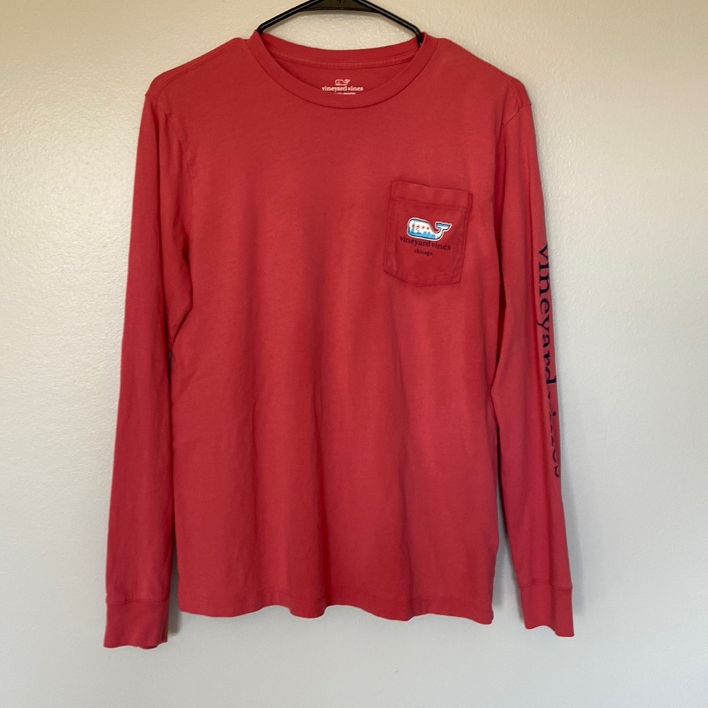 Vineyard Vines Chicago Flag & Whale Long Sleeve T-shirt Coral Size 16 Youth EC!